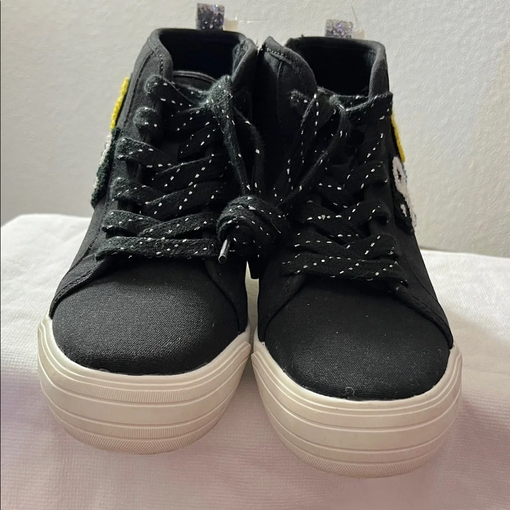 GB Girls Black High-Top Sneakers with Colorful Patches